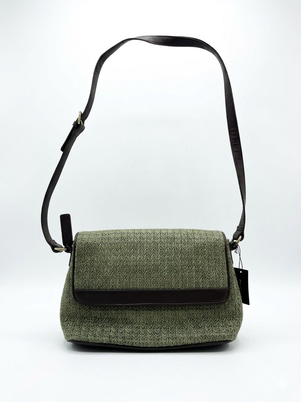 Olive Green Shoulder Bag with Dark Brown Trim